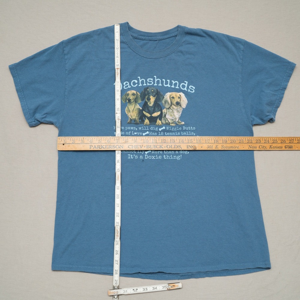 Vintage Y2k 2000s Dachshunds T Shirt Blue Its a Doxie Thing L Adult - Picture 3 of 6